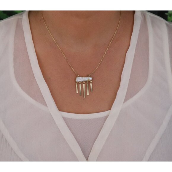 Gold Over Sterling Silver Natural Keshi Pearl Dangle Necklace 16" to 18" - Picture 4 of 8